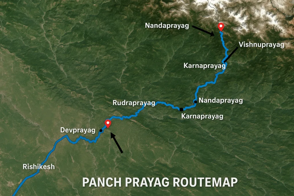 Route map of panch prayag from rishikesh