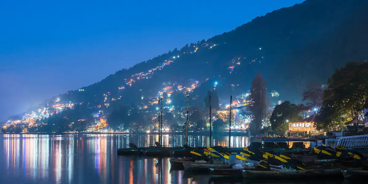 Nainital lake and hillside lights at dusk