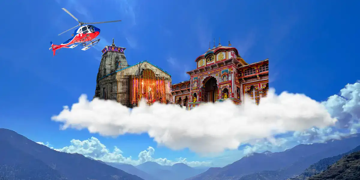 Kedarnath and Badrinath temples with a helicopter