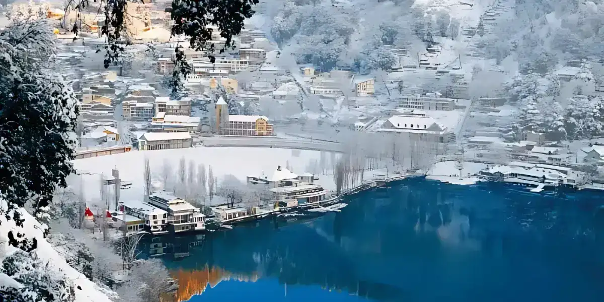 Nainital lake surrounded by winter scenery