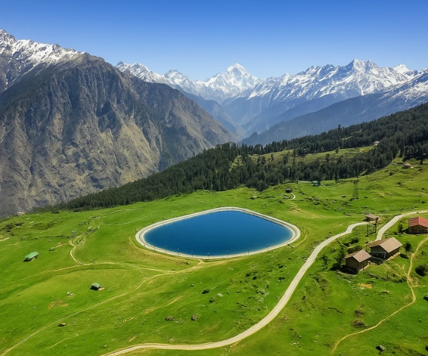 Auli chairlift and artificial lake